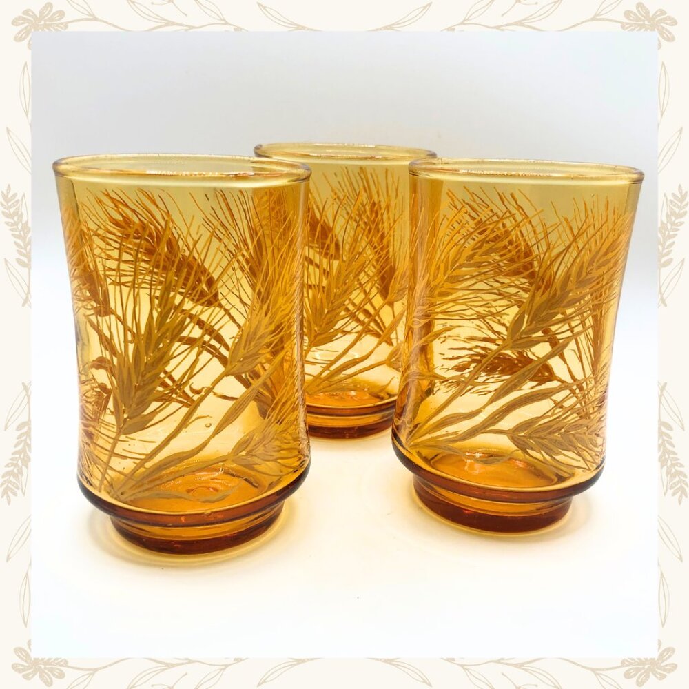 Vintage 1970s Libbey Gold Harvest Wheat Glasses – Set of 3